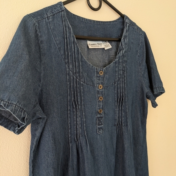 Vintage Country Store Floral Embroidery Denim Dress sz L Cottagecore 100% Cotton - Picture 5 of 8